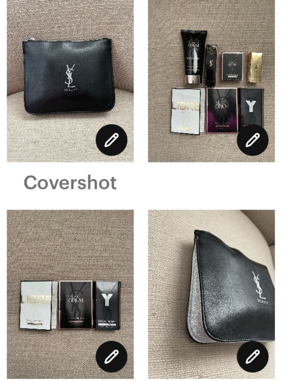 Yves Saint Laurent Black Cosmetic Pouch with YSL Logo including Skincare samples